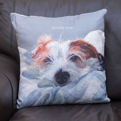 Little Dog Laughed-(Scruffy Love)Wirehaired Jack Russell SQ Cushion