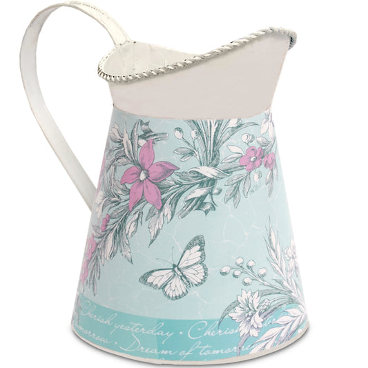 White blue and pink floral jug with butterfly design.