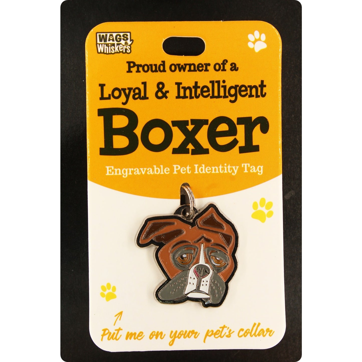 DESIRABLE GIFTS BOXER WAGS & WHISKERS DOG PET TAG I CAN NOT ENGRAVE THIS ITEM