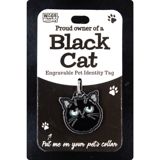 DESIRABLE GIFTS BLACK CAT WAGS & WHISKERS CAT PET TAG I CAN NOT ENGRAVE THIS ITEM