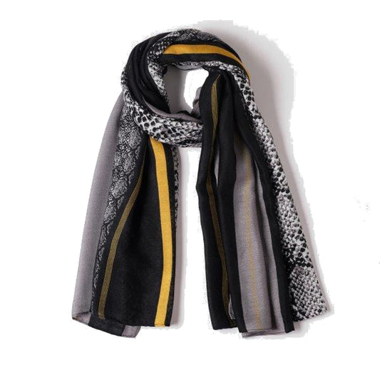 Sophie Black/Snake Block Print Scarf Made From Recycled Bottles