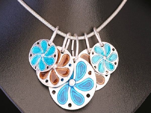 Multi Coloured, Disc Flower pendant necklace.